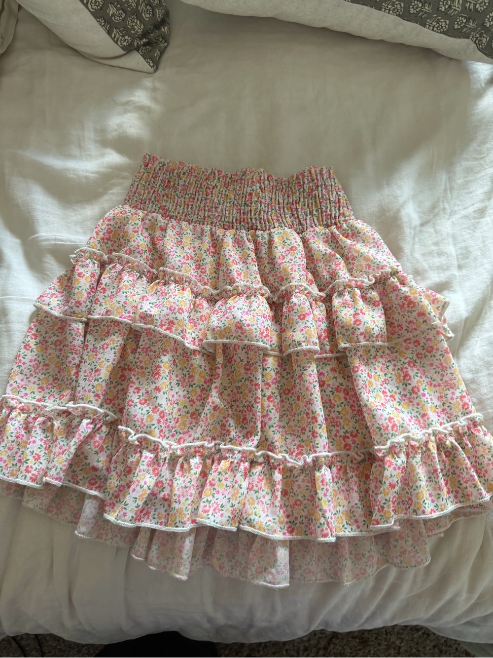 Altar'd State Pink Floral Tiered Ruffle Skirt